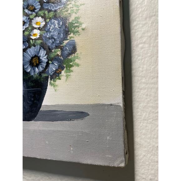 E. Carlos Signed Blue Flowers Painting - Picture 7 of 9